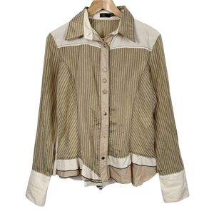 Glorious Dismero Luxury Beige Striped Button Down Shirt Italian Made (Rox146)